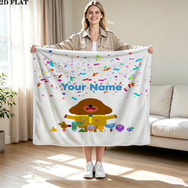1PC Hey Duggee Custom Name Patterned Flannel Blanket Suitable For All Seasons for Home Decor Warmth and Comfort Gifts Holiday Present