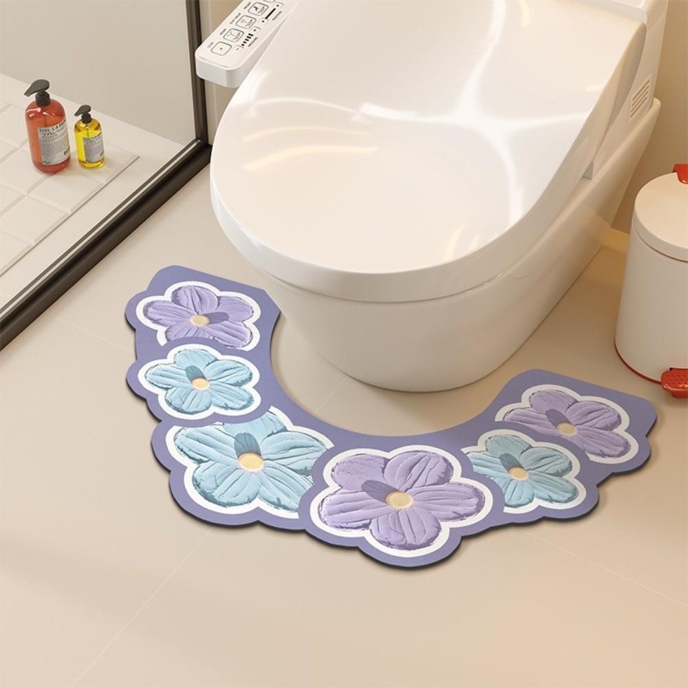 Oil Painting Style U-shaped Toilet Mat Floral Pattern Anti Slip Floor Mat For Bathroom