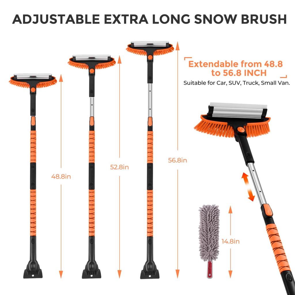 Odoland Car Snow Telescopic Snow Removal Ice Snow for and Brush, Brush, Scraper, Defrosting, Defrosting, Removal, Detachable, Cars, Trucks, SUVs,