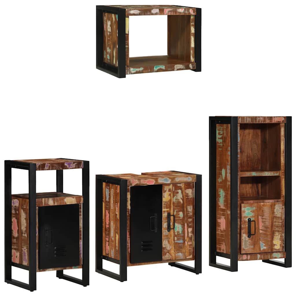 Bathroom Furniture Set with Shelf 4 Pcs Solid Upcycled Wood