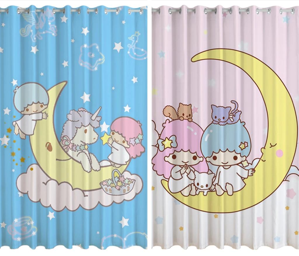 Cute Cartoon Star High Shading Curtain Punched Curtain Children's Room Bedroom Living Room Window Partition Drape Cartoon Style