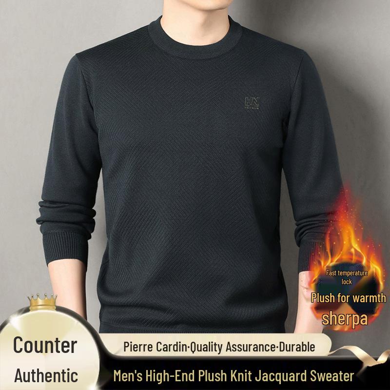 2025 Autumn Men's Plus Velvet Thick Knit Sweater - Warm Casual Top