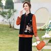 Zodiac Year Velvet Embroidered Vest for Middle-Aged Women - Color Block Stand Collar