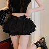 Sweet Black Ballet-Style Skirt for Women, New Summer 2025 High-Waist Design, Short with Wooden Ear Accents