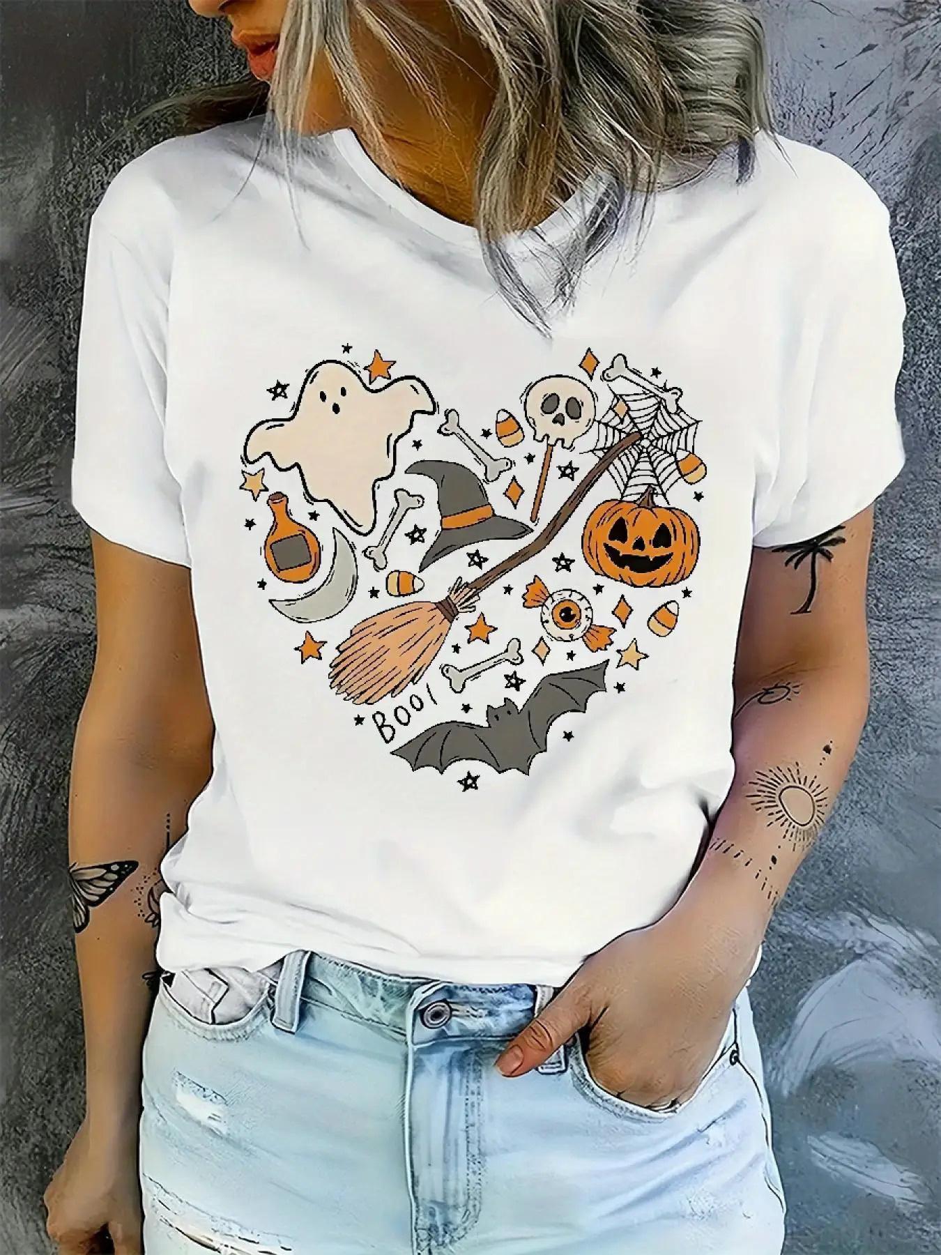 

Women s Black White Gothic Sleeve Style Halloween Costume Dress Round Neck with Ghosts Witches Bats Pumpkins Skulls for Parties 4XL