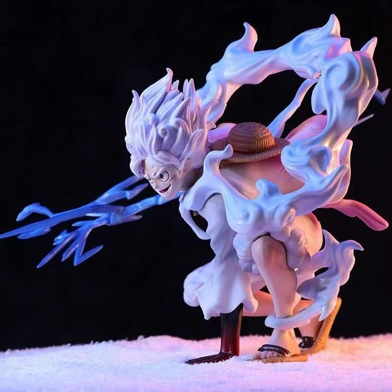 19cm One Piece Anime Figure Squatting Position Sun God Nika Luffy Statue Battle Figure Model Toy Decoration Collection Doll Gift