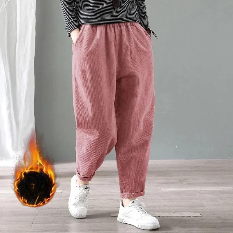 Winter Verdicken Baggy Haremshose Damen Hohe Taille Lässig Warm Samtgefüttert Hose Pantalones Schnee Kleidung Kord Ankle-length Spodnie