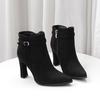 Autumn and Winter New European and American Pointed-toed Thin-heeled Short Boots Women's Suede Splicing Fashionable High-heeled Boots
