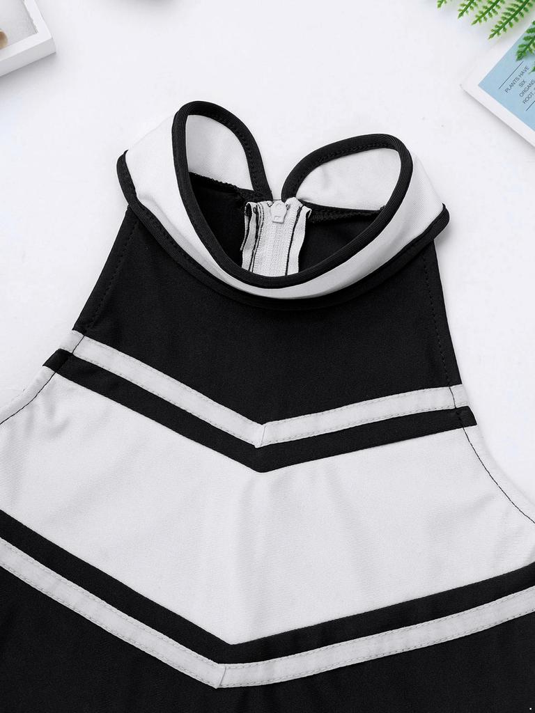 Kids Cheerleading Outfit 2Pcs Girls Dance Cheerleading Stage Performance Costumes Sleeveless Tops with Skirt