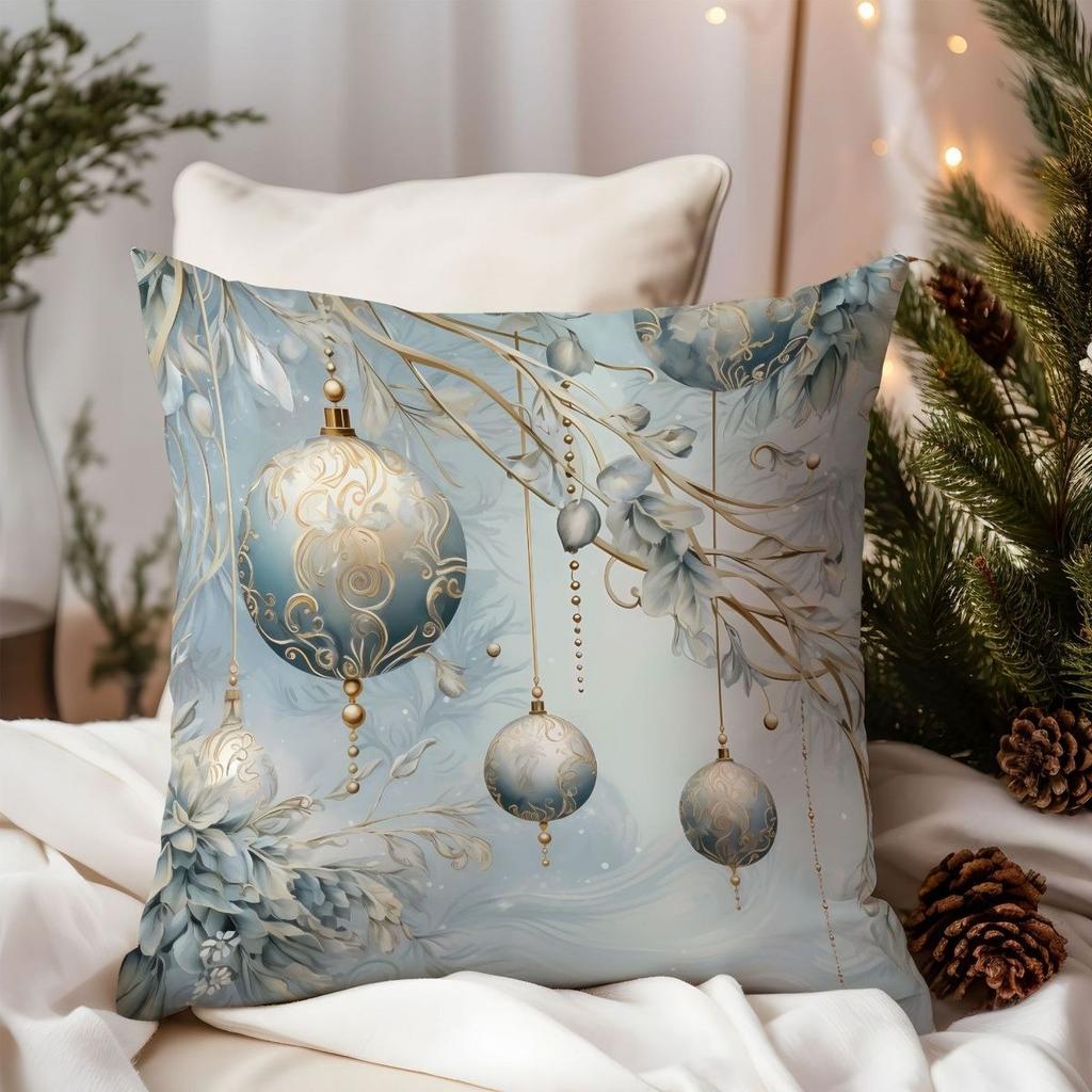 Eleganter, weihnachtlicher Kissenbezug mit Hirschmotiv und goldenen Akzenten