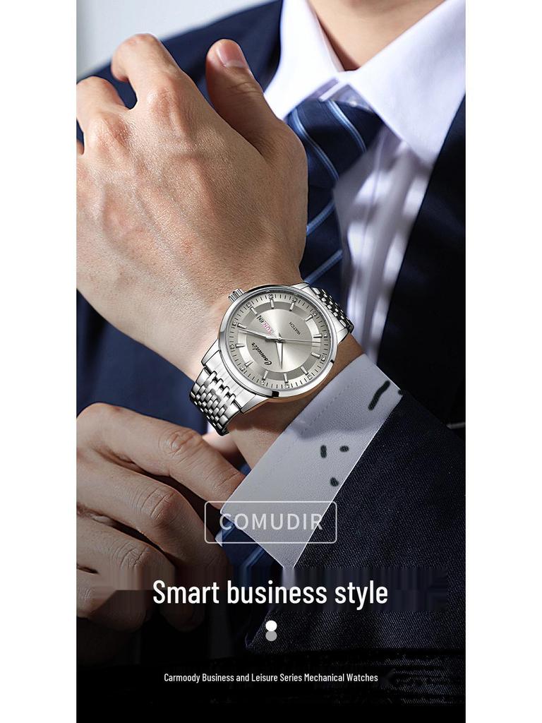 Pánské luminiscenční vodotěsné automatické skeletonové hodinky s dvojitým kalendářem