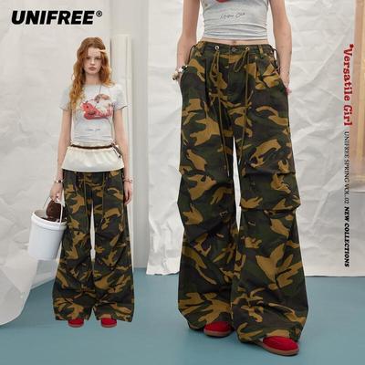 American Retro Camo Print Loose Wide-Leg Casual Pants
