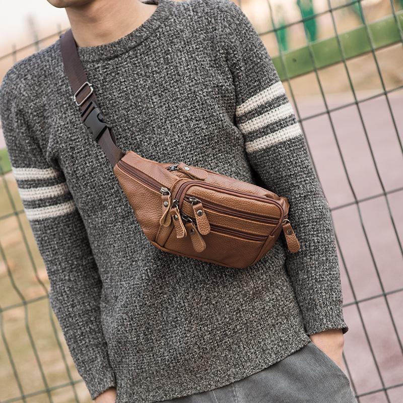 

Men s Waist Bag Mobile Phone Bag Multi-functional Business Casual Crossbody Bag Fashionable Men s Chest Bag for Work коричневий