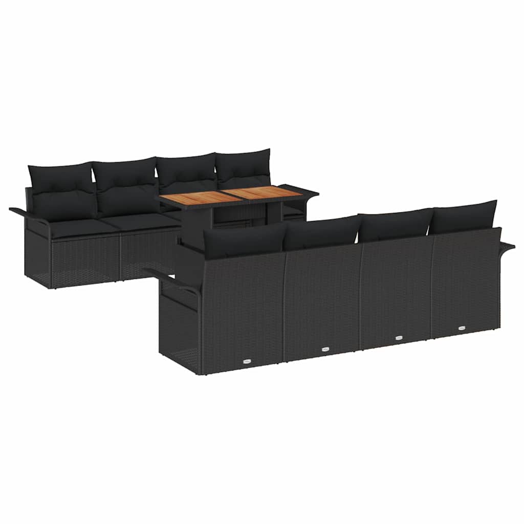 7 Piece Garden Sofa Set with Cushions Black Poly Rattan