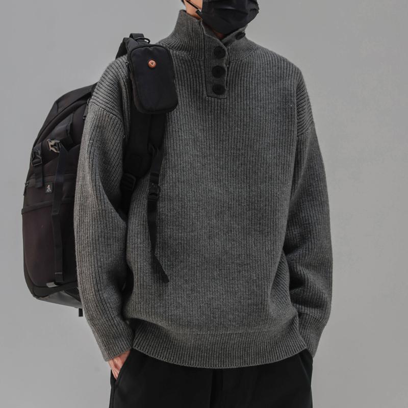 Men's Japanese Retro High-Collar Sweater - Thick & Warm Autumn/Winter Knit Pullover