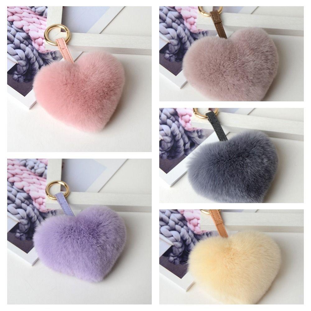 Cartoon Design Heart Fluffy Fur Keychain Heart Shape Heart Plush Pendant Gift