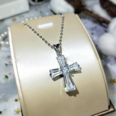 Colar com pingente de prata esterlina 925 com cruz de zircônia para mulheres, acessórios de colarinho, joias minimalistas para festa, presente de casamento
