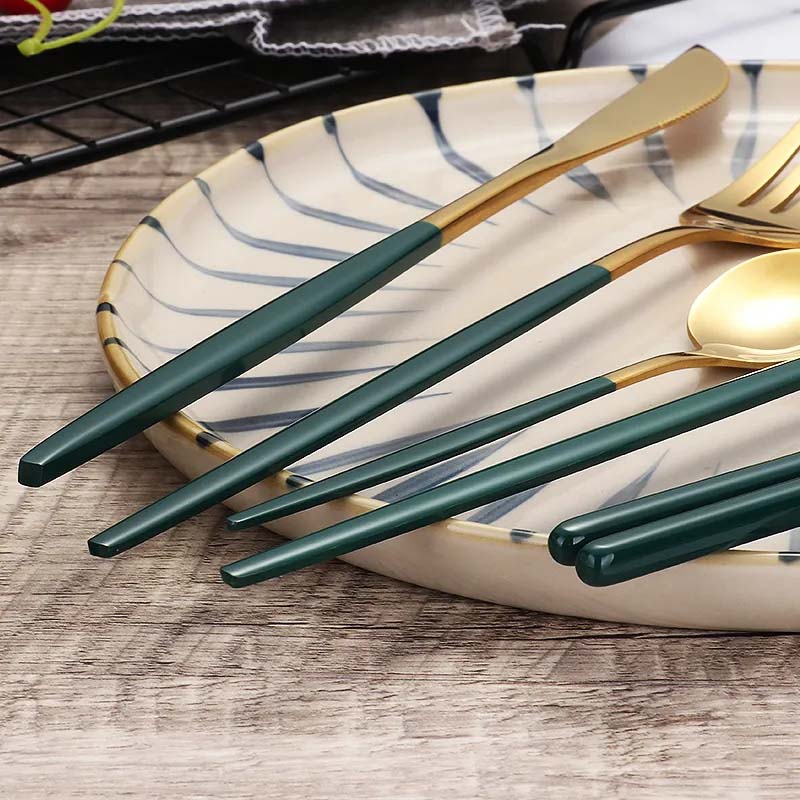 Nordic Stainless Steel Steak Knife Fork Spoon Teaspoons Chopsticks 5 Pieces Set Mirror Frosted Luxury Kitchen Tableware Set Home Party Dinnerware Set