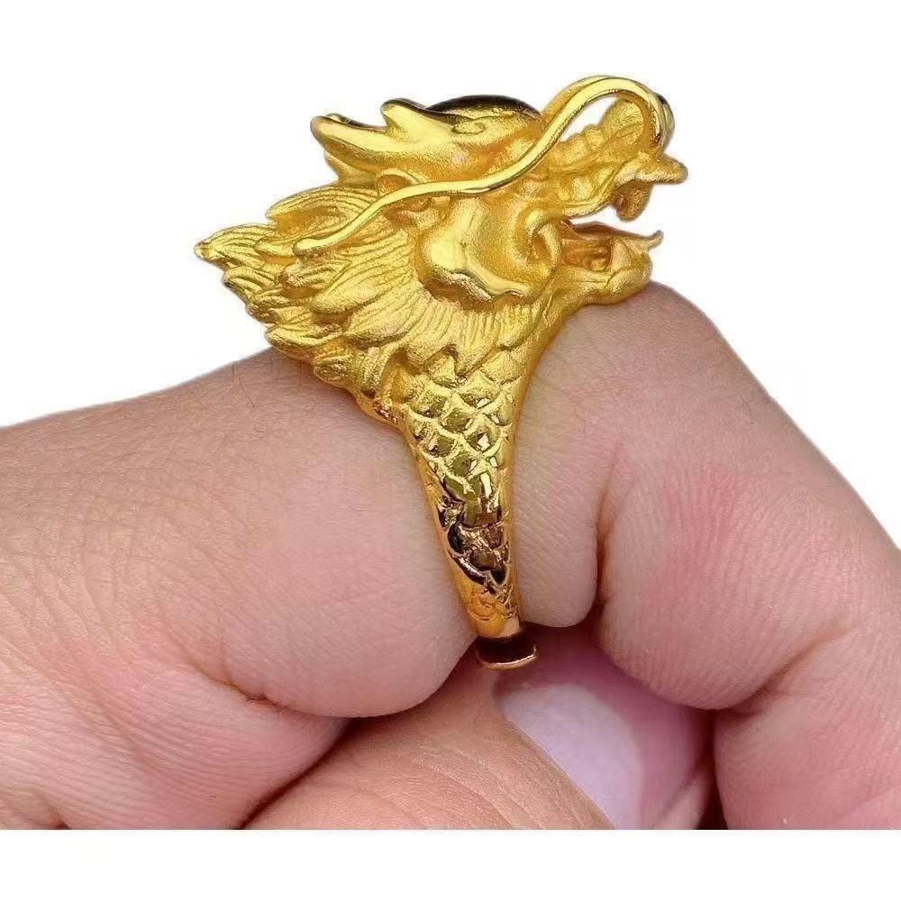 Men s Zodiac Dragon Gold Adjustable Ring - Domineering Dragon Head Design