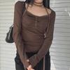 "Pure Lace Spliced Pleated Square Collar T-Shirt"