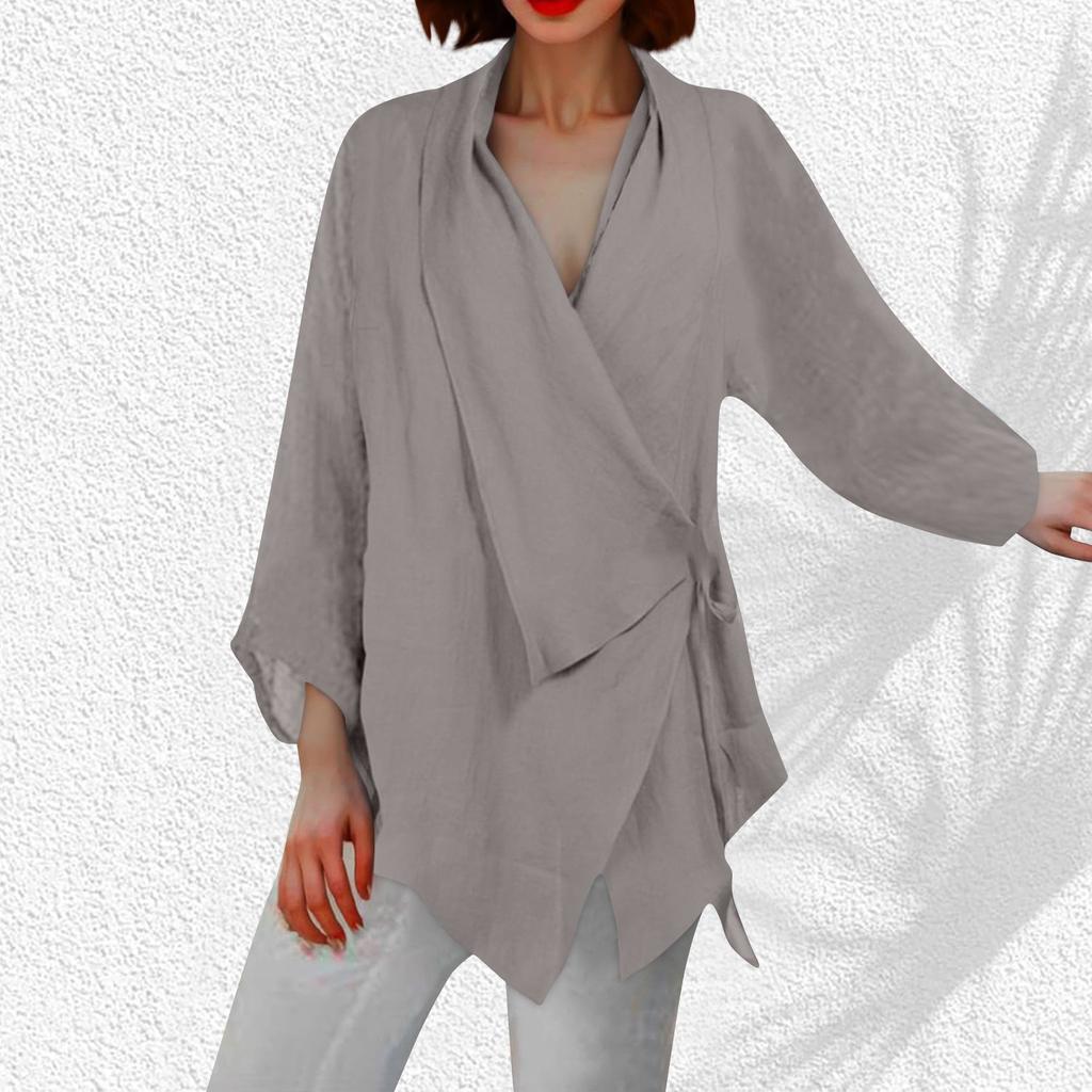 Solid Color Lrregular Hem Cotton Linen Women's Casual Top