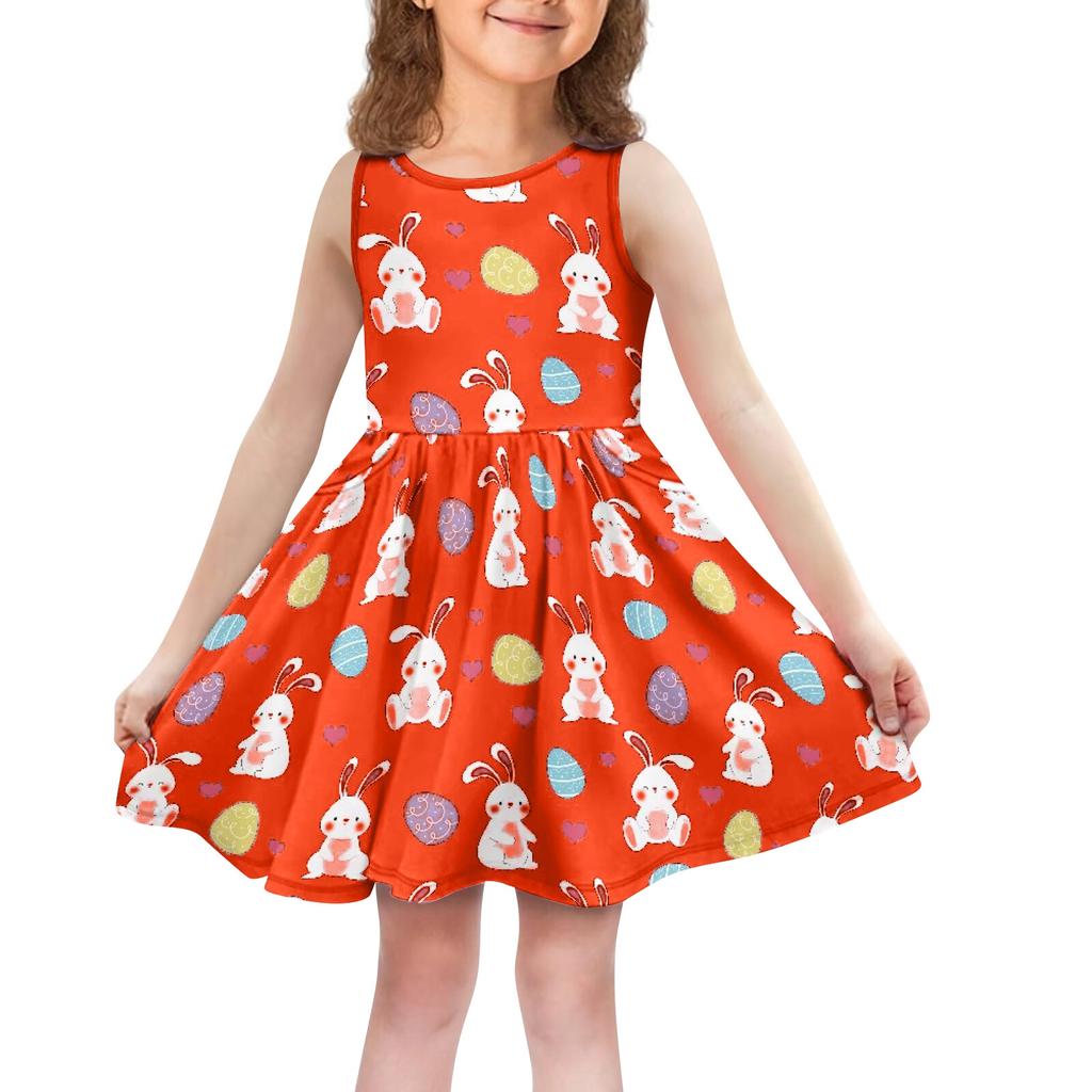Children's Fashionable Comfortable Sleeveless Easter Print Casual Dress