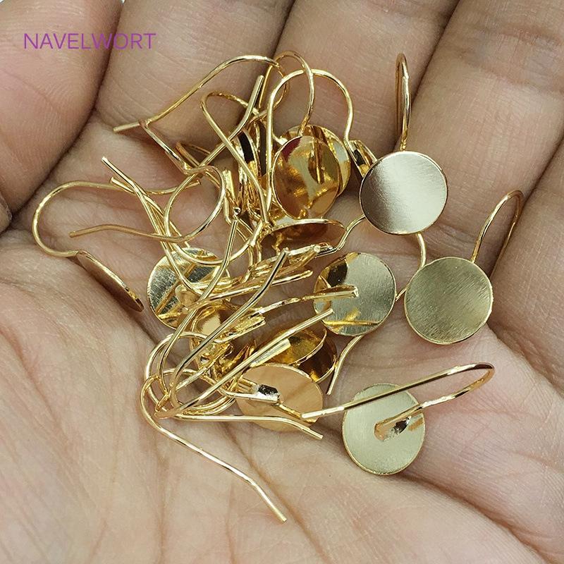 Brass Metal Round Tray Earring Hooks 14K Gold Plated Ear Wire Hooks DIY Pearl Earring Making Accessory Fashion Jewelry For Women