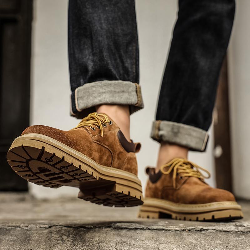 Autumn Men Casual Shoes Suede Leather Work Shoes Male Lace-up Flats Sneakers Platform British Business Party Dress Shoes