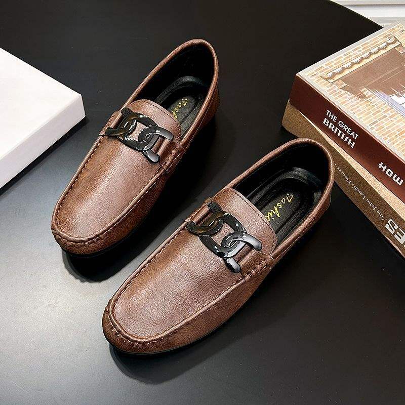 Dress Trend Autumn Lightweight Men's Loafers Doudou Shoes Simple Korean Version Non-slip Men's Shoes Small Leather Shoes Thick-soled Breathable