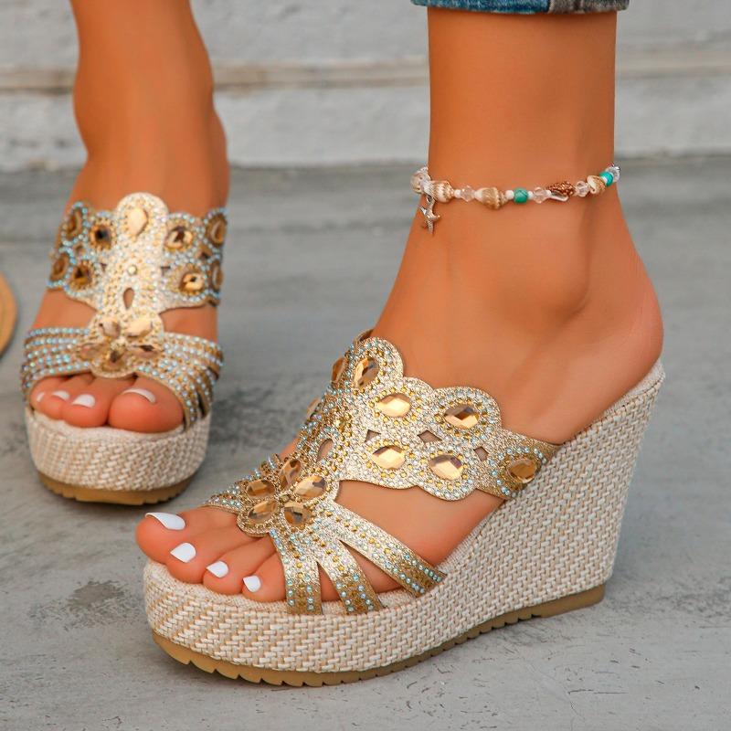 Fashion Women Summer Shoes 2025 Mesh Fish Platform Sandals Ladies Summer Rhinestone Bright Leather Casual and Comfortable Thick Sandals