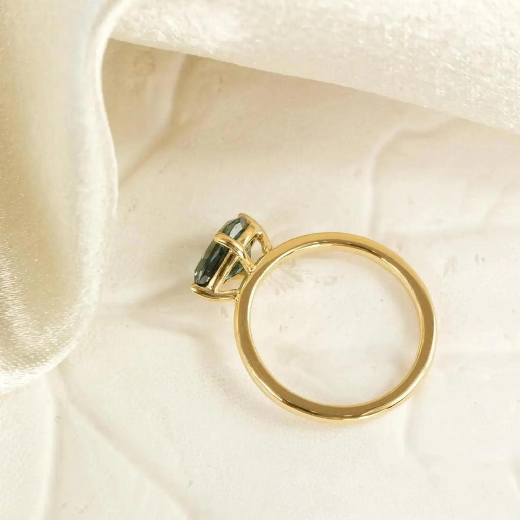 1.5ct East West Pear Teal Sapphire Engagement Ring: Dainty Yellow Gold Plated Solitaire Wedding Ring: Art Deco Bridal Jewelry Gift