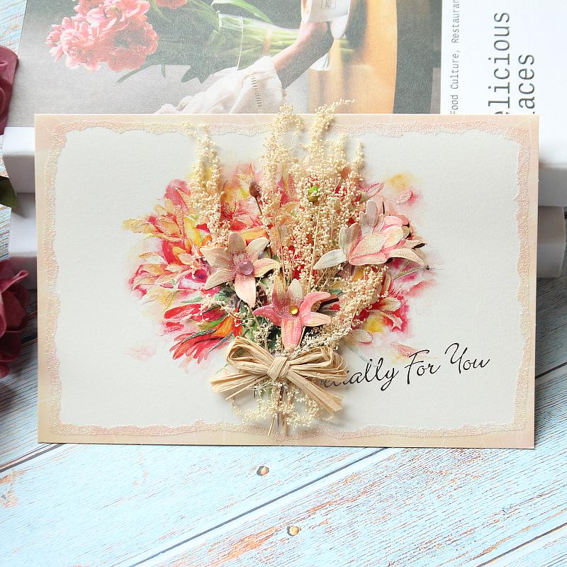 Exquisite Handmade Thank You & Birthday Card with Dried Flowers for Teachers