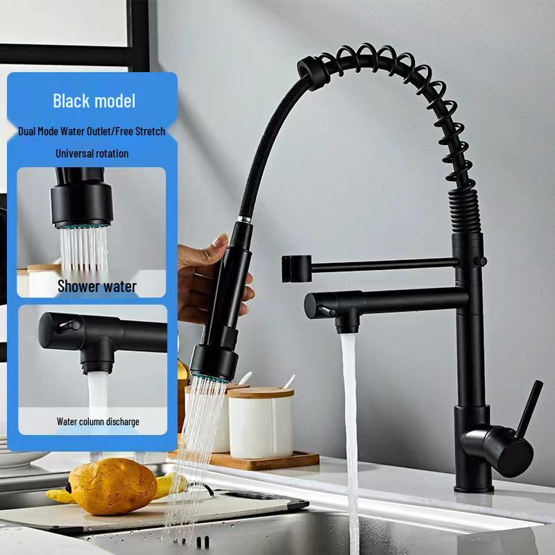 Stainless Steel Rotating Dual-Use Kitchen Faucet with Extendable Pull-Out and Purified Hot/Cold Water Options