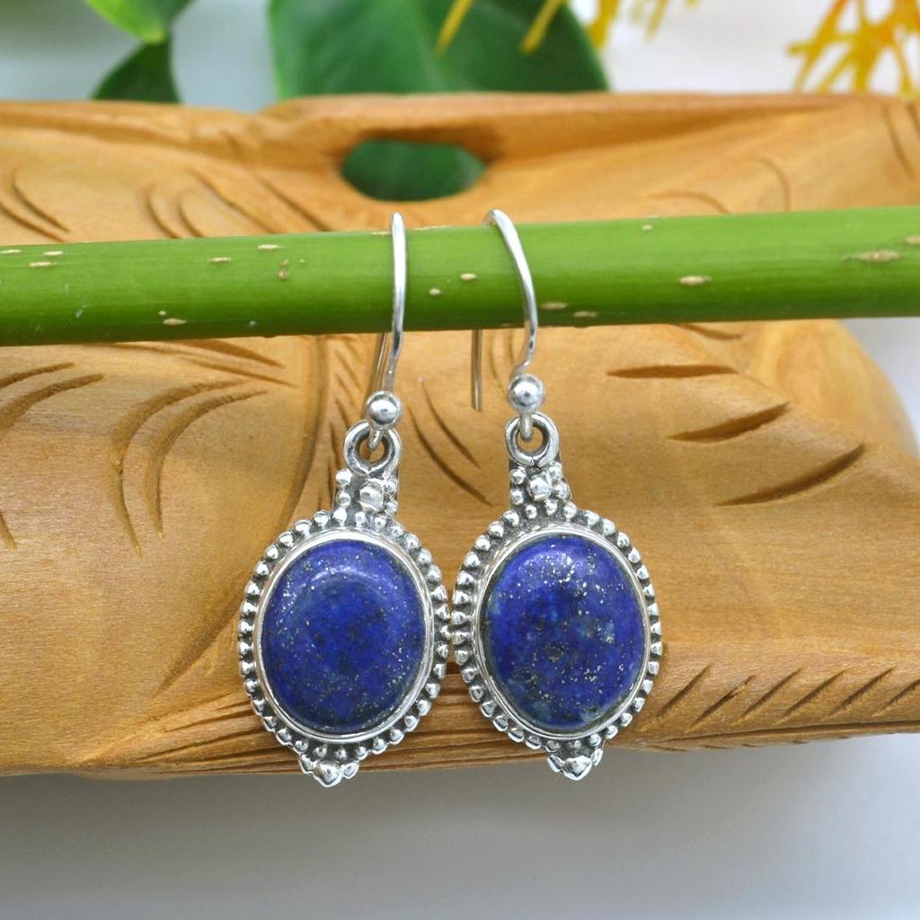 Lapis Lazuli Gemstone Handmade Earring 925 Sterling Silver Women Jewelry Dangle Earring