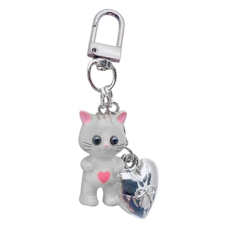 Sweet Cartoon Cat Heart Keychain Pendant Lovely Hangings Decorations Keyring Charm for Purse Bag Backpack Handbag