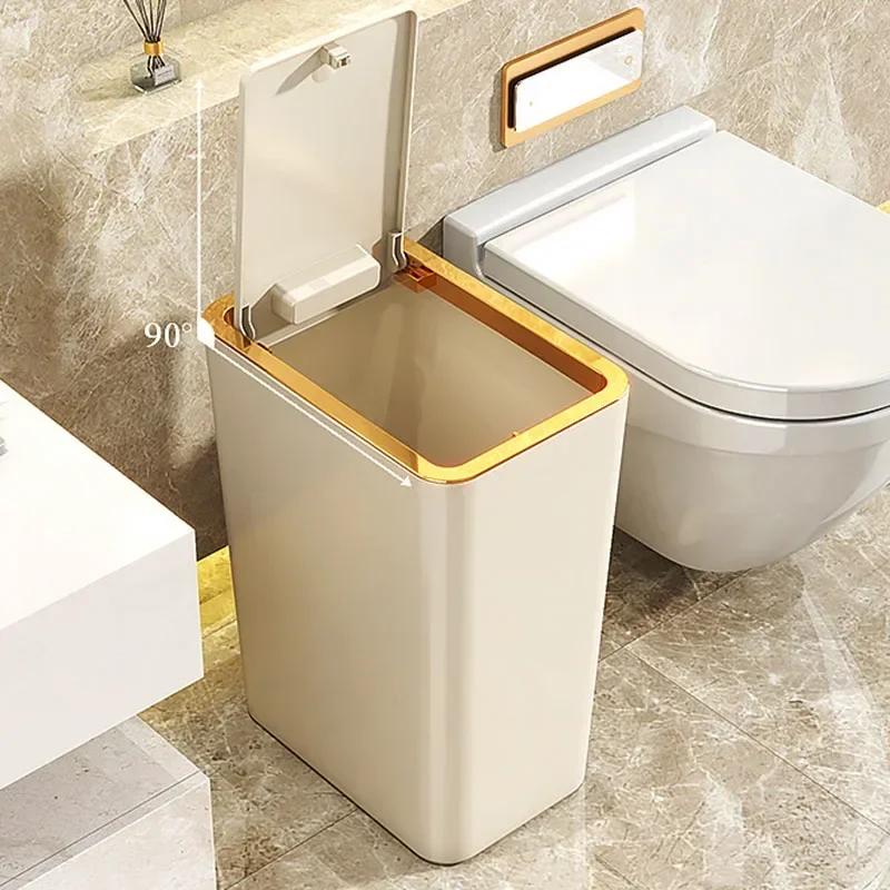 10L/12L Bathroom Trash Can Slim Trash Can with One-Touch Lid Bathroom Kitchen Garbage Bin Plastics Garbage Bin Home Supplies