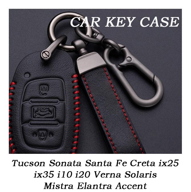 Leather Car Key Case Cover Holder For Tucson Sonata Santa Fe Creta ix25 ix35 i10 i20 Verna Solaris Mistra Elantra Accent