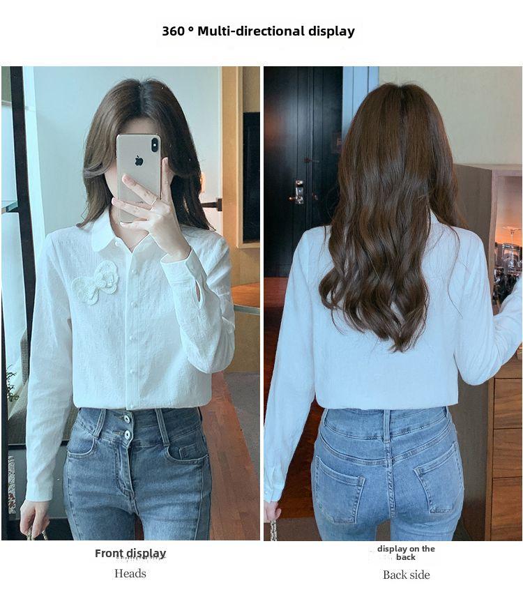 Herbst 2024 Damen Reines Baumwoll-Jacquard Besticktes Langarmhemd