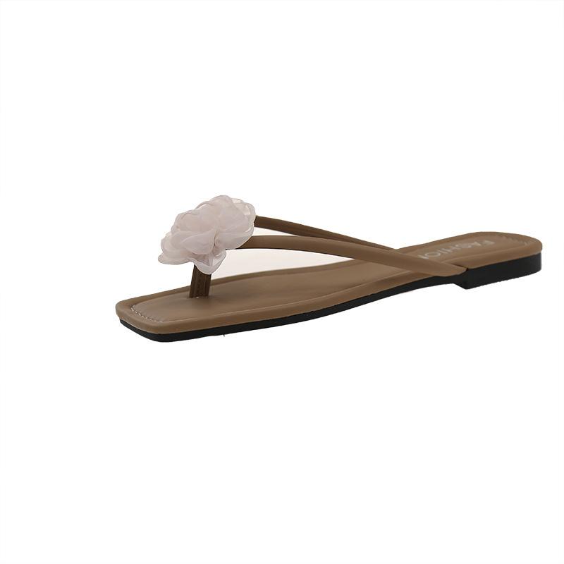 

Французская мода цветочные тапочки на плоской подошве шлепанцы женская верхняя одежда 2025 новые летние мягкие пляжные тапочки с мягкой подошвой 42 верблюд