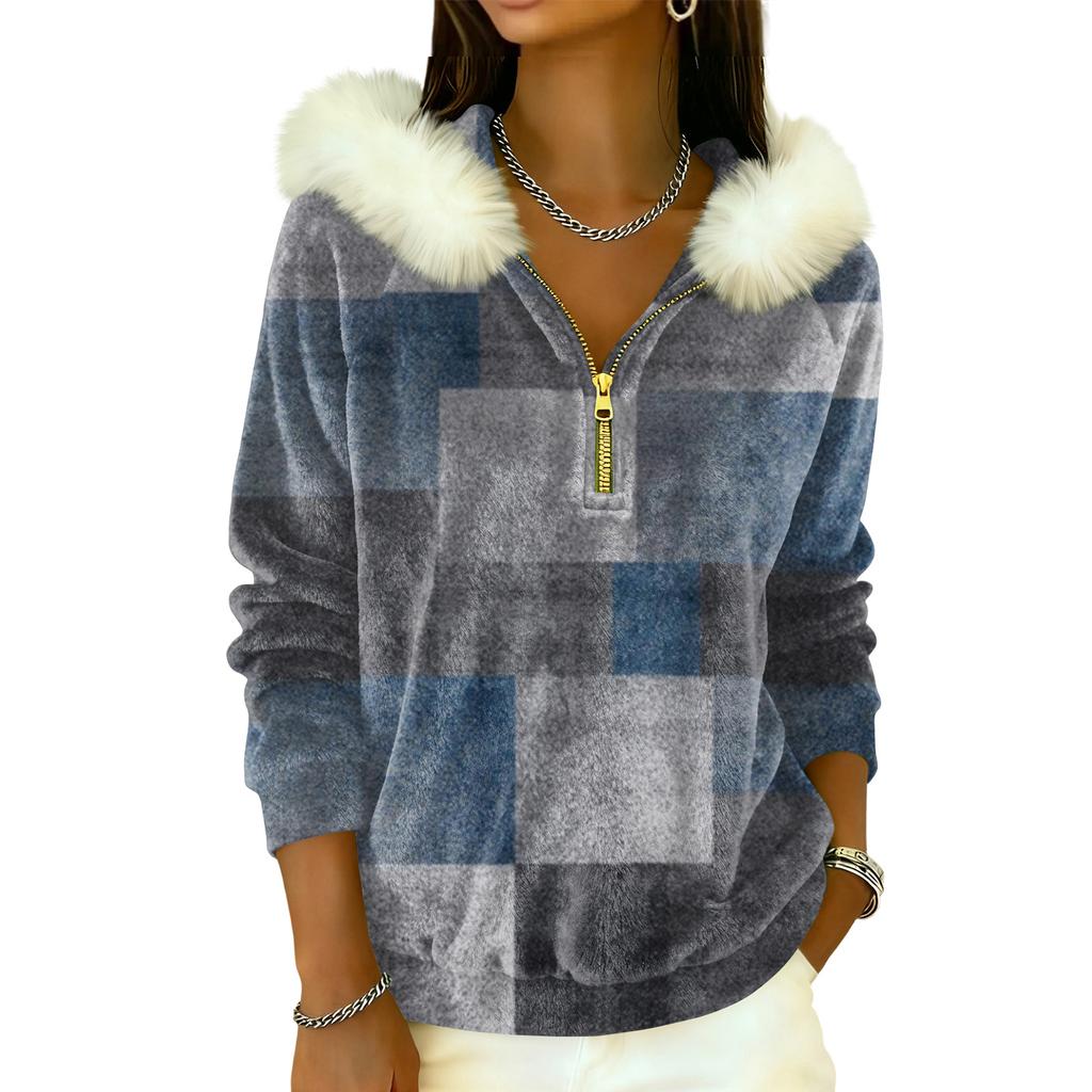 Women's Loose And Comfortable Casual Fashion Half-Zip Hooded Long Sleeve Conventional Printing Top