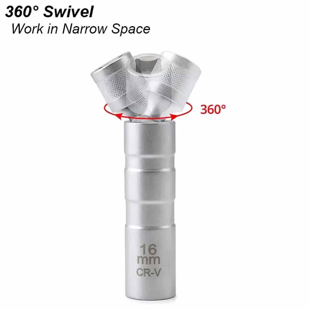 Spark Plug Socket Wrench Adapter 14mm16mm Install Replace Kit Universal Joint W/ Magnetic Flexible Socket 3/8" Drive Repair Tool
