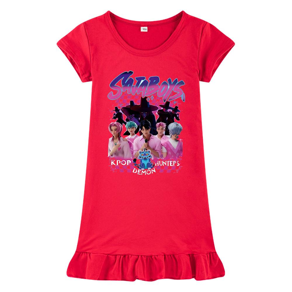 M1229 Kinder Mädchen Sajaboys Kpop Rumi Zoey Mira Print Kurzarm Rüschenkleid