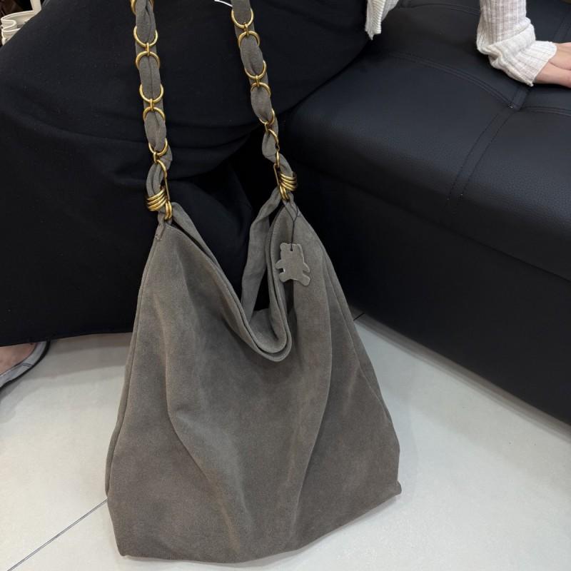 Large Matte Suede Leather Tote Bag Women Daily Commute Oversized Shoulder Soft Structured Vintage Style