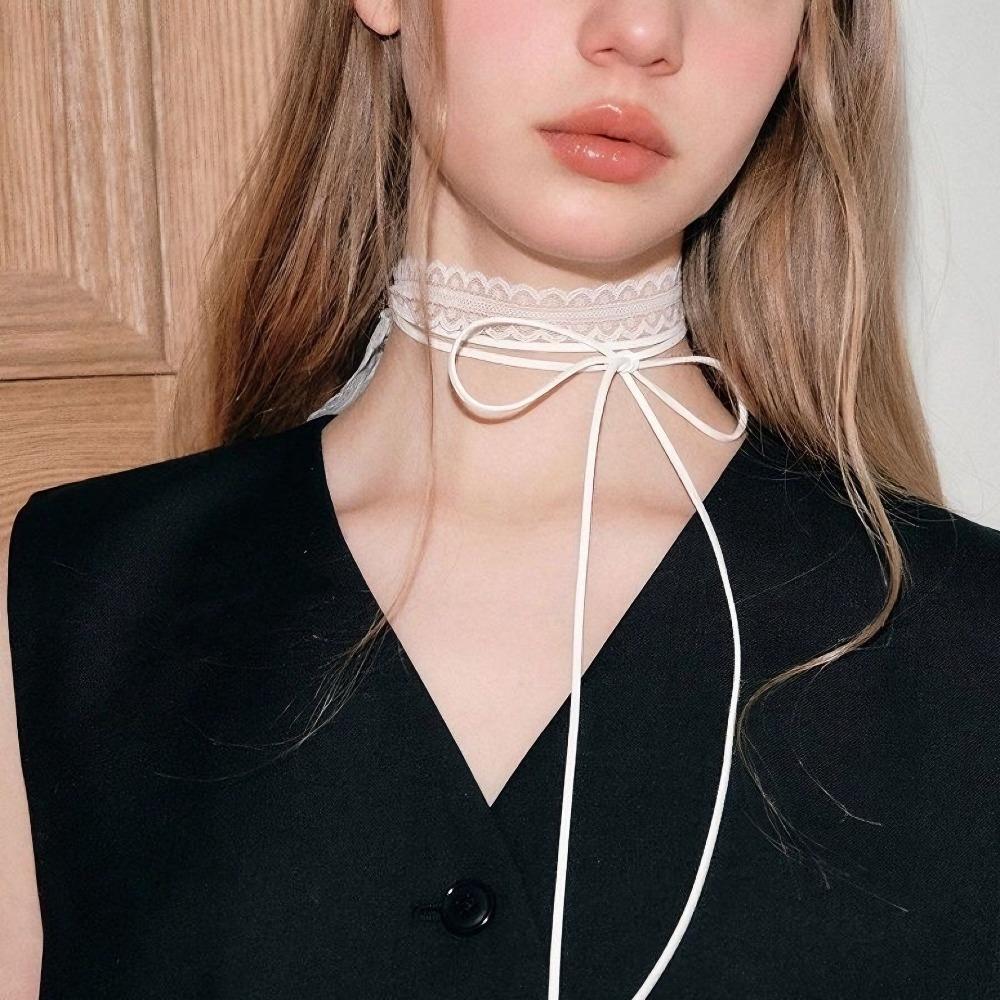 2er Set Temperament Trendig Falten Tragen Schwarz Weiß Spitze Band Choker Halskette für Damen Halsband Kette Schmuck Zubehör Geschenke