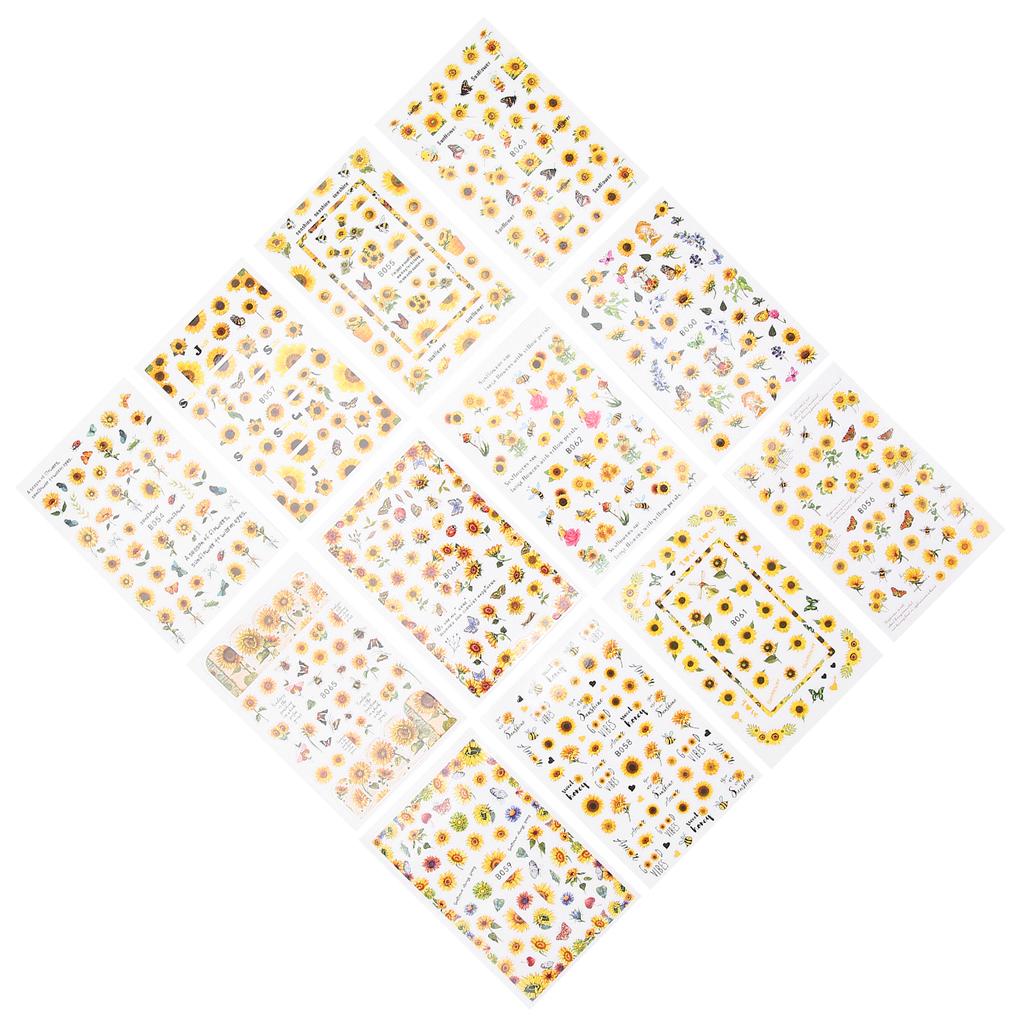 12pcs / Set Sunflower Nail Art Stickers DIY Nail Art Manicure Decoration Stickers Supplies