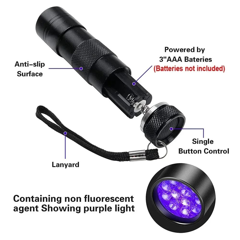 LED portable UV flashlight, black light,  ultraviolet torch, Black light detector for dog urine