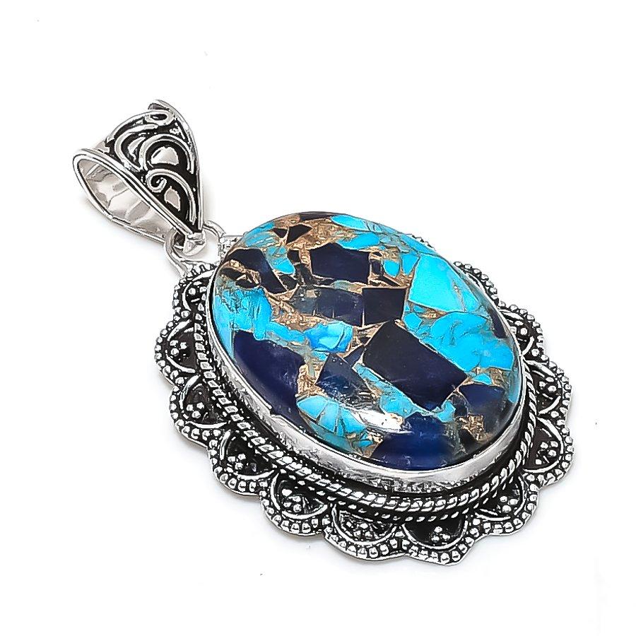 Natural Cotton Candy Turquoise 925 Sterling Silver Jewelry Pendant 2.21  ETC-14057