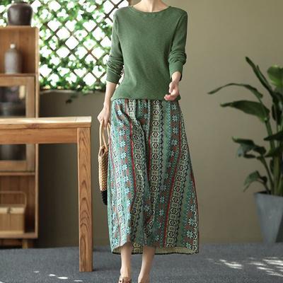 Jupe Mi-longue Femme Été Coton Décontractée Polyvalente Jupe Élastique Ample Confortable à Carreaux