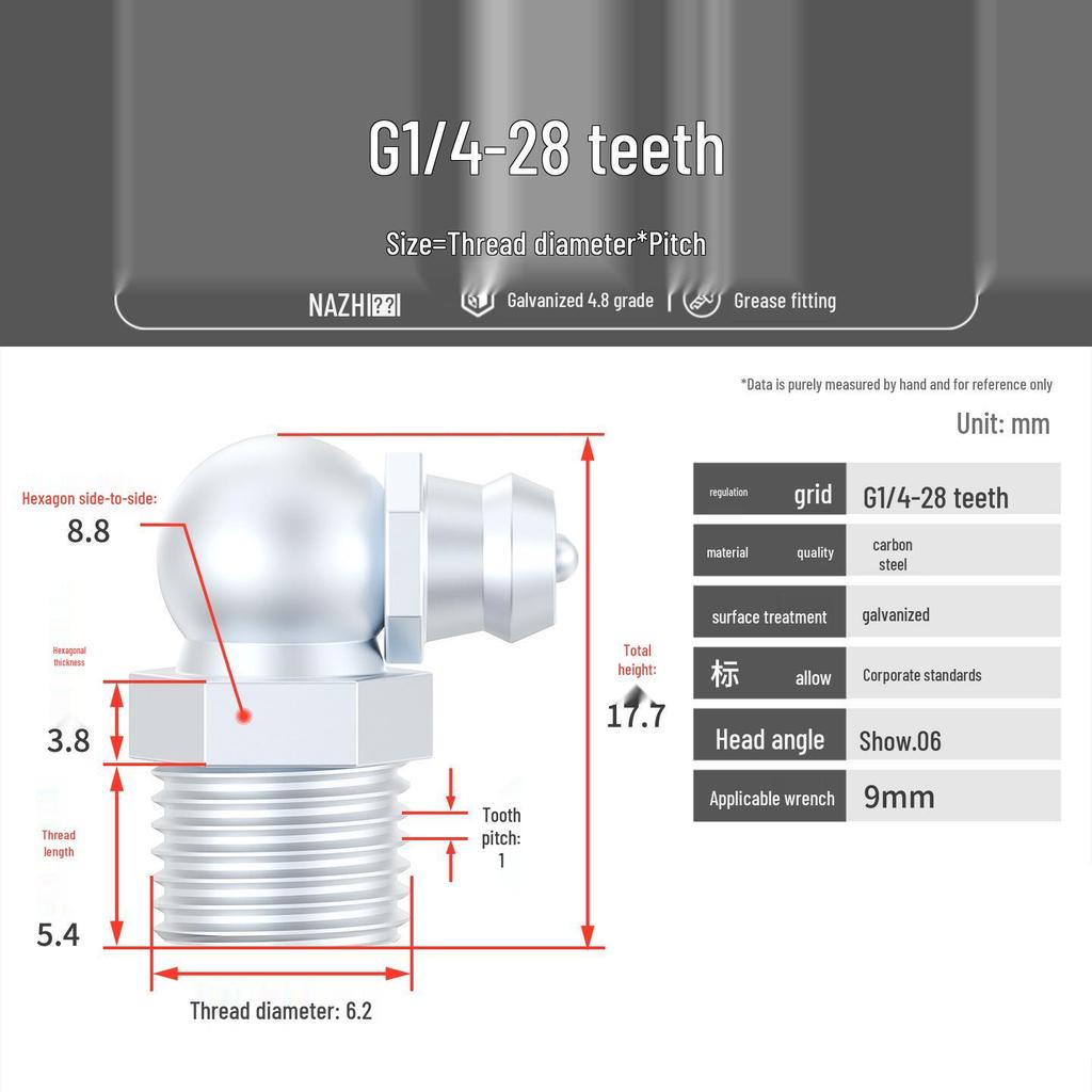 Nickel-Plated Iron Bent Grease Nipple Grease Gun Head M6-M14 G1/8