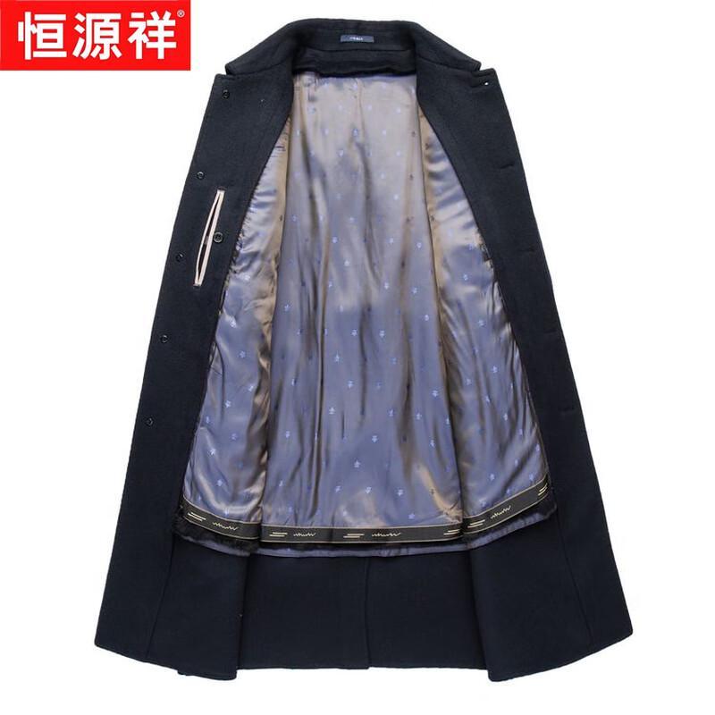 Hengyuanxiang Men's Thickened Wool Blend Overcoat with Rex Rabbit Fur Liner